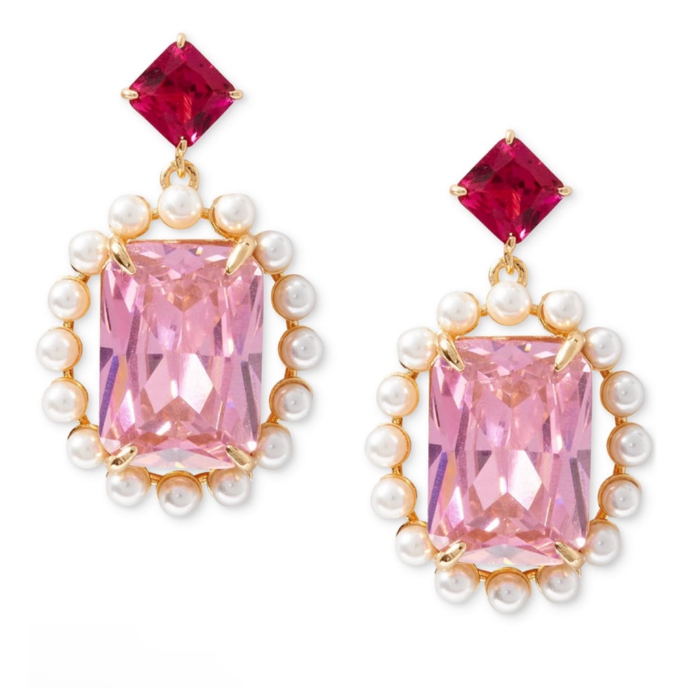Kate Spade Cubic Zirconia & Imitation Pearl Oval Halo Drop Earrings/nwt